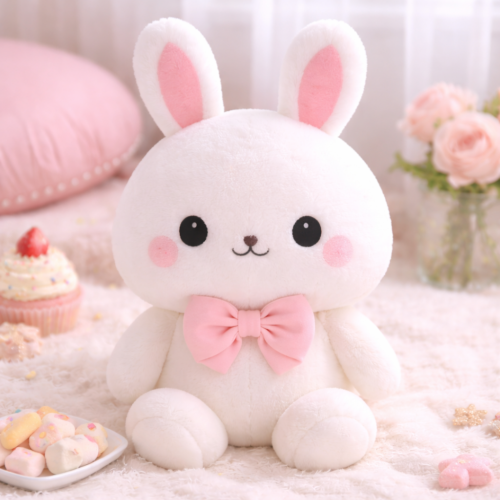 Sweet Bunny Plush Toy with Pink Bow
