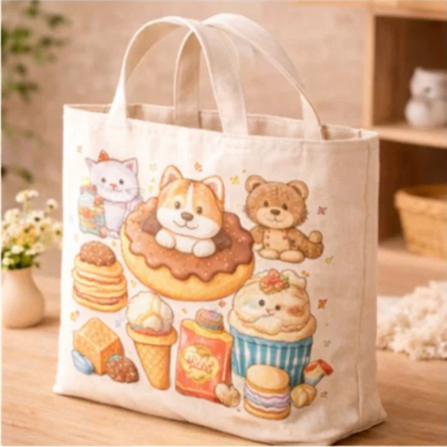 Kawaii Snack Animals Canvas Tote Bag