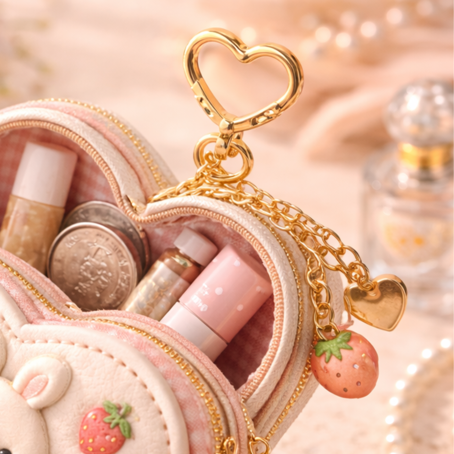 Strawberry Heart Mini Coin Pouch Keychain