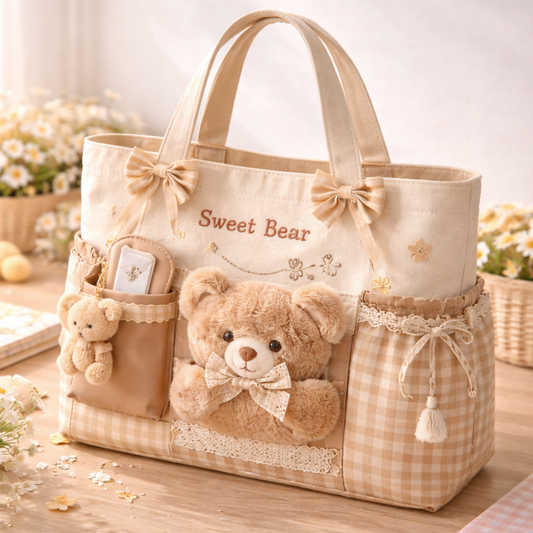 Sweet Bear Aesthetic Multi-Pocket Tote Bag
