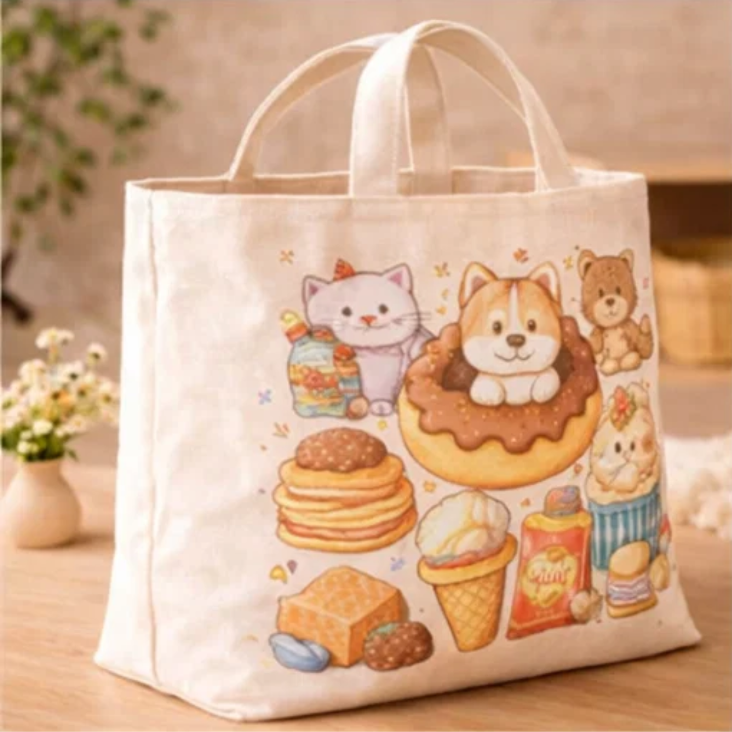 Kawaii Snack Animals Canvas Tote Bag