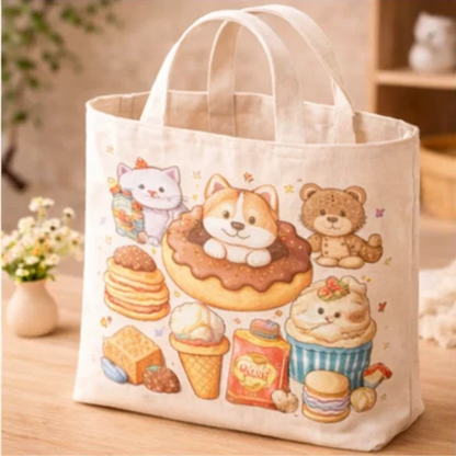 Kawaii Snack Animals Canvas Tote Bag