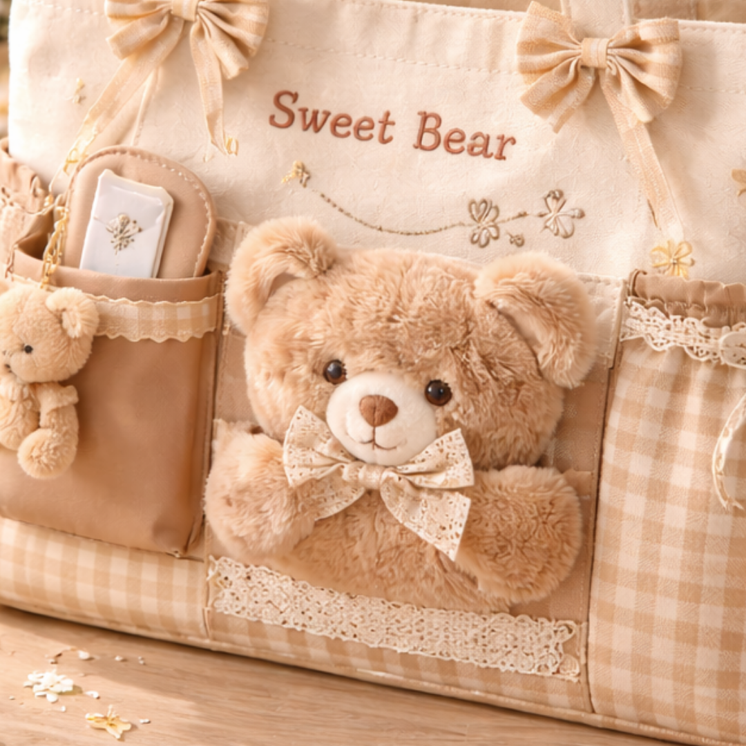 Sweet Bear Aesthetic Multi-Pocket Tote Bag