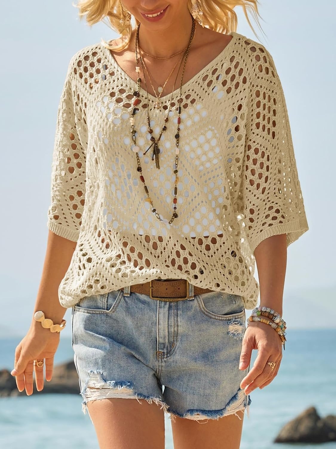 Handmade Crochet V‑Neck Boho Top