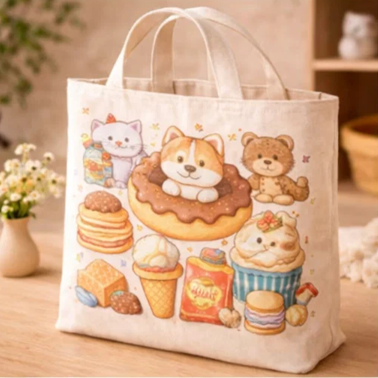 Kawaii Snack Animals Canvas Tote Bag