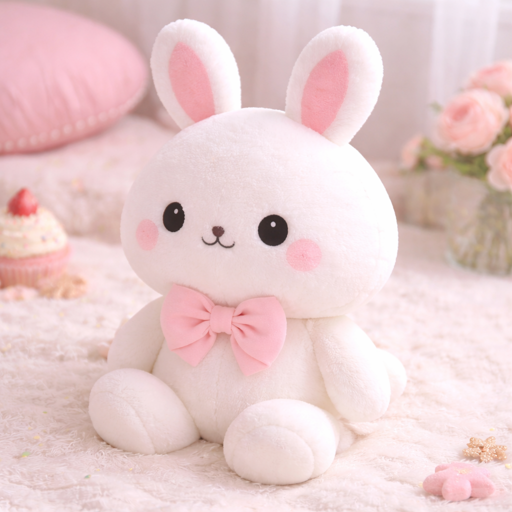 Sweet Bunny Plush Toy with Pink Bow