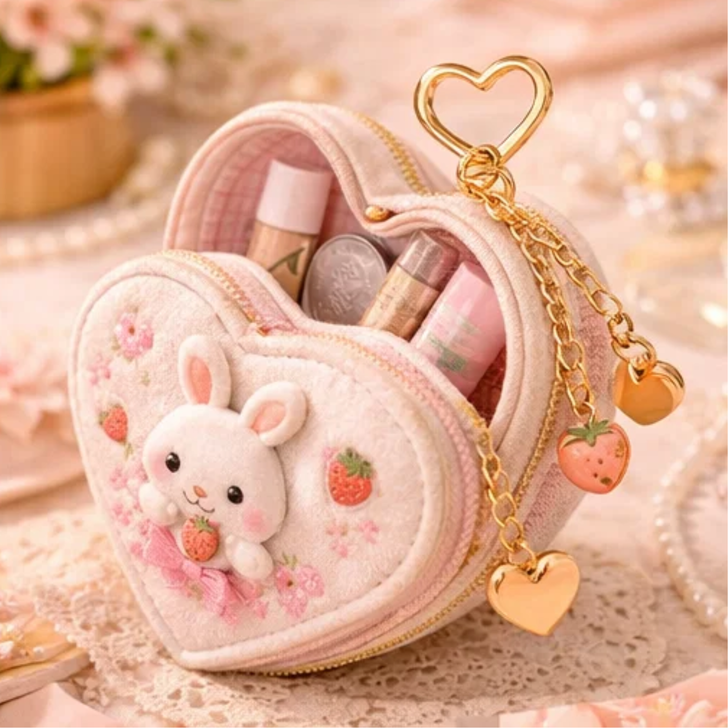 Strawberry Heart Mini Coin Pouch Keychain