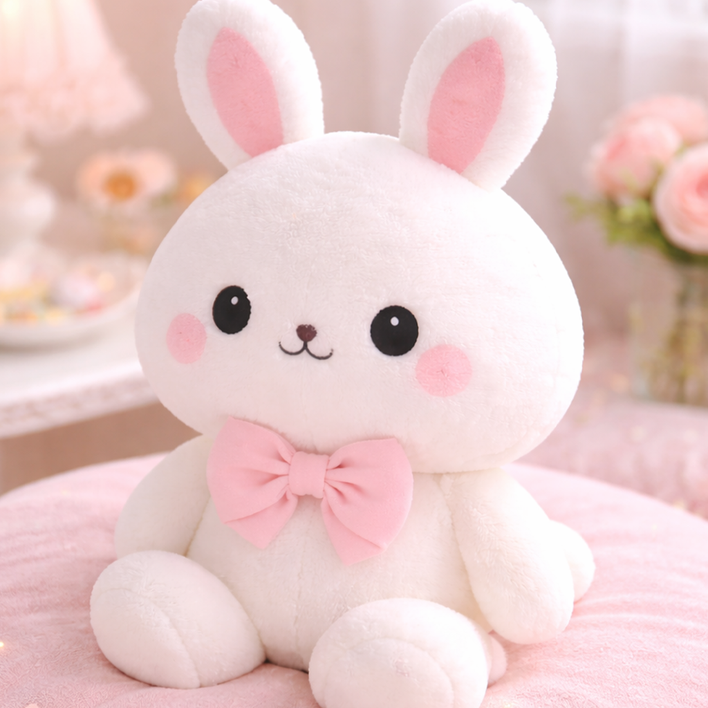 Sweet Bunny Plush Toy with Pink Bow