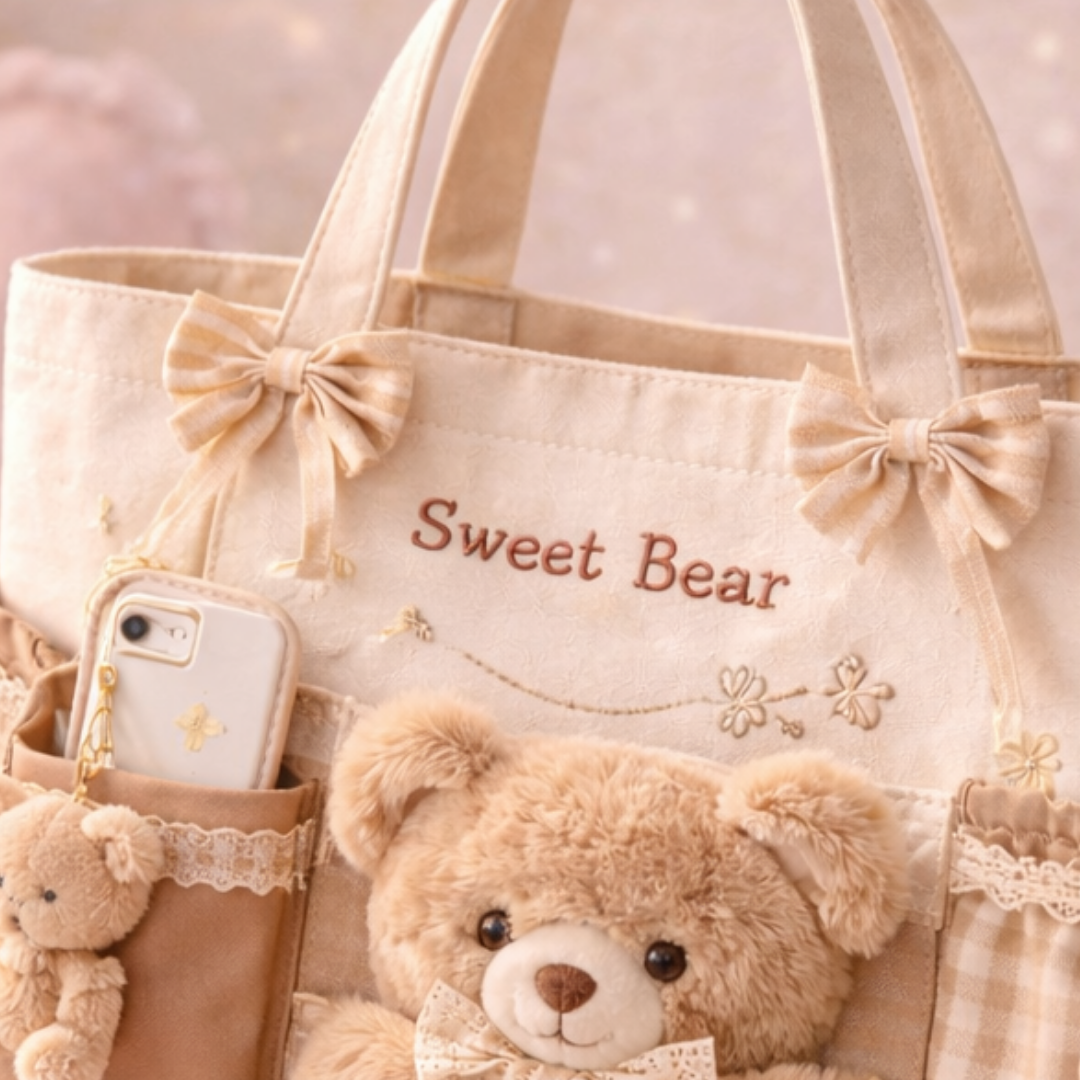 Sweet Bear Aesthetic Multi-Pocket Tote Bag