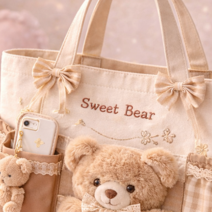 Sweet Bear Aesthetic Multi-Pocket Tote Bag
