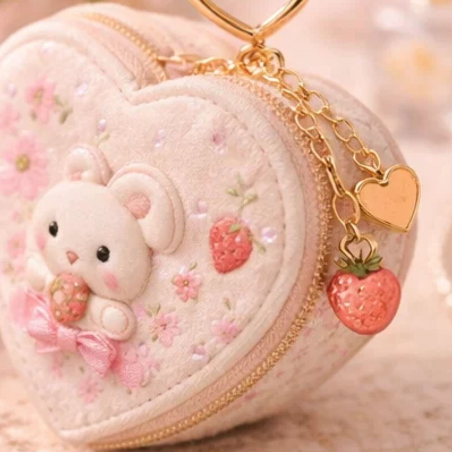 Strawberry Heart Mini Coin Pouch Keychain