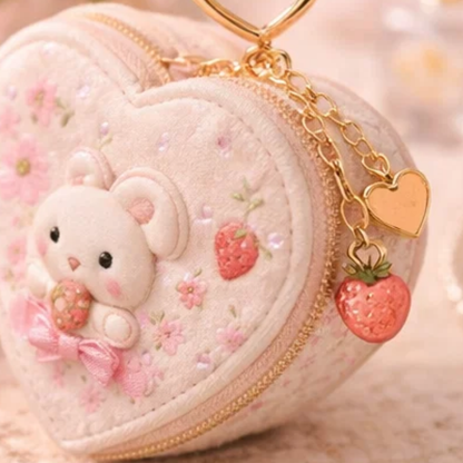 Strawberry Heart Mini Coin Pouch Keychain
