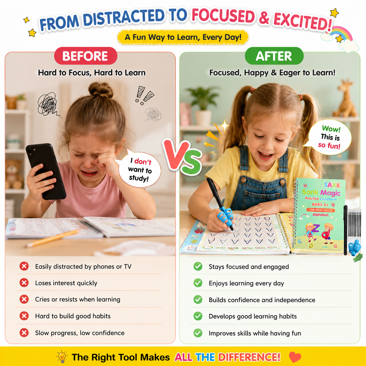 MagicBook | Kids Practice Copybook Set (4Pcs/Set)