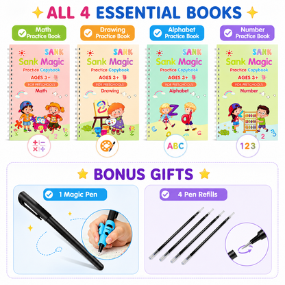 MagicBook | Kids Practice Copybook Set (4Pcs/Set)