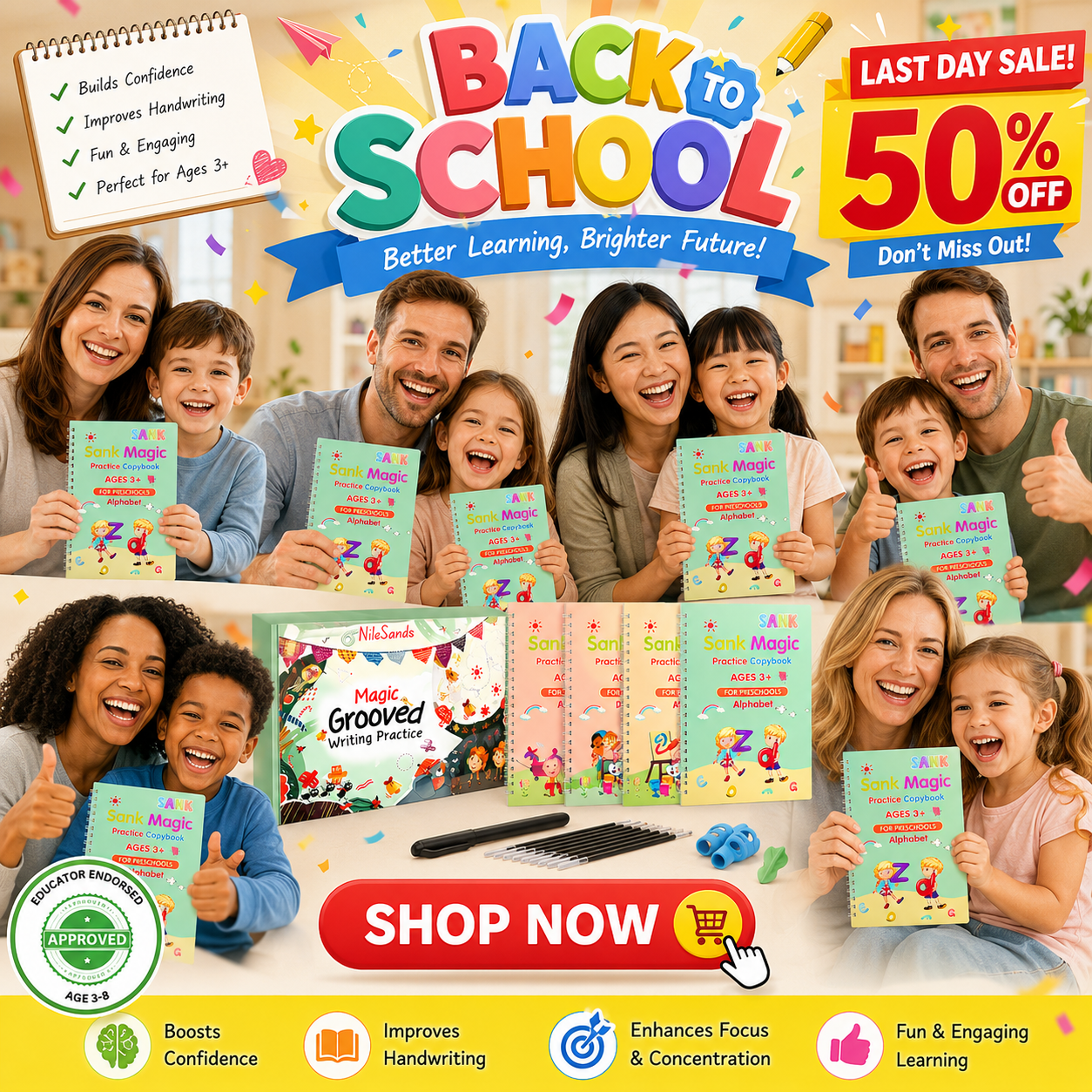MagicBook | Kids Practice Copybook Set (4Pcs/Set)