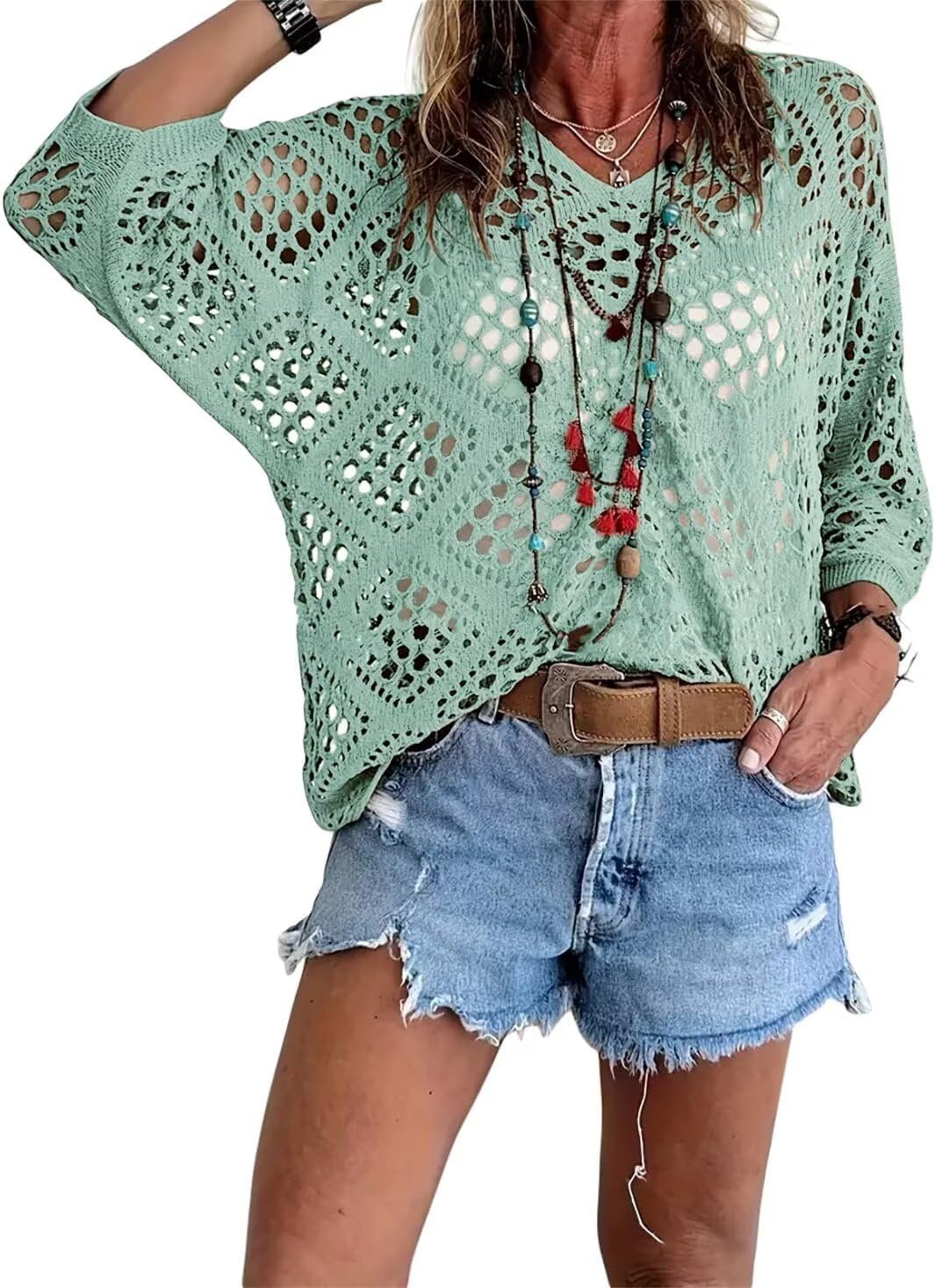 Handmade Crochet V‑Neck Boho Top