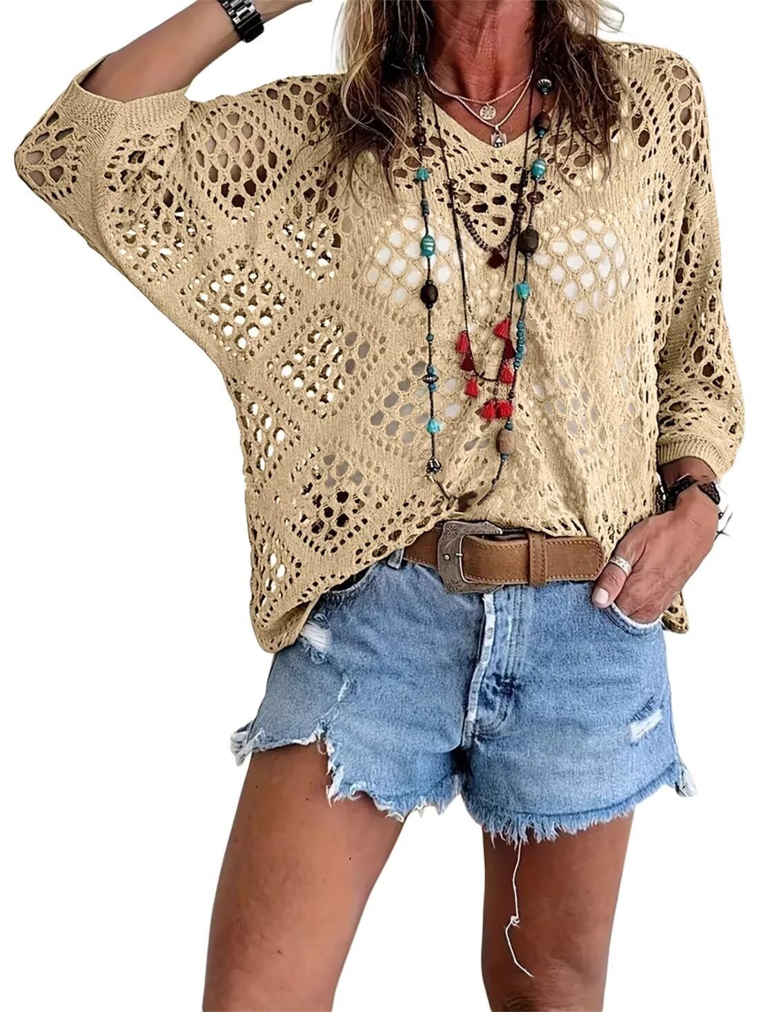 Handmade Crochet V‑Neck Boho Top